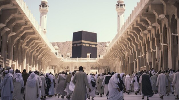 Des gens autour d'une Kaaba