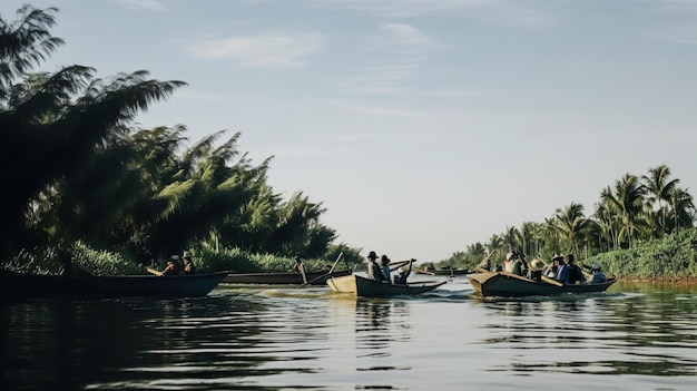 Des gens en bateau dans le delta du Mékong au Vietnam