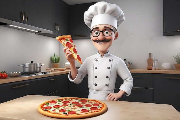 Des gens blancs cuisinent des pizzas avec une pizza et un chapeau de chef.