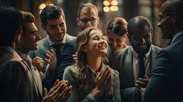 Les gens dans un cercle applaudissent et célèbrent ensemble