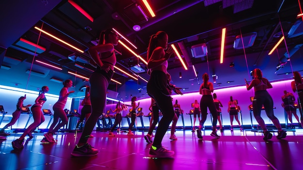 Photo des gens dans un cours de remise en forme font une routine d'exercice de groupe