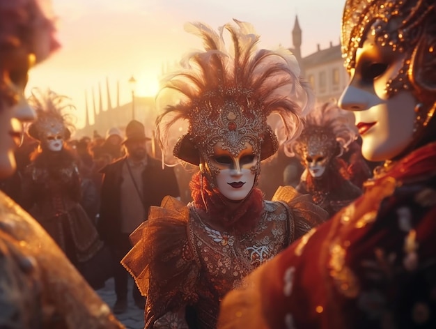 Les gens dans des masques de fantaisie au Carnaval de Venise