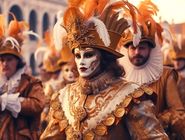 Les gens dans des masques de fantaisie au Carnaval de Venise