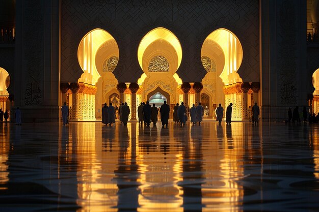 des gens dans une mosquée la nuit