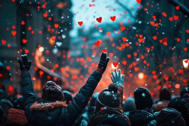 Les gens dans la rue célèbrent la Saint-Valentin avec amour, joie et pragma.