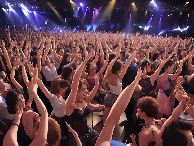 Des gens dansent dans une boîte de nuit, une fête, un concert.