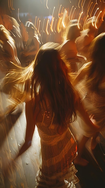 Des gens dansent dans une pièce faiblement éclairée pendant un événement