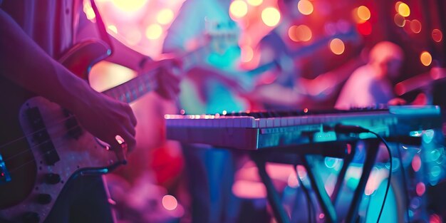 Des gens déconcentrés jouant de la musique à une fête.