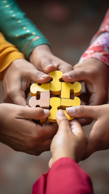 Des gens de différentes races qui tiennent ensemble les pièces du puzzle.