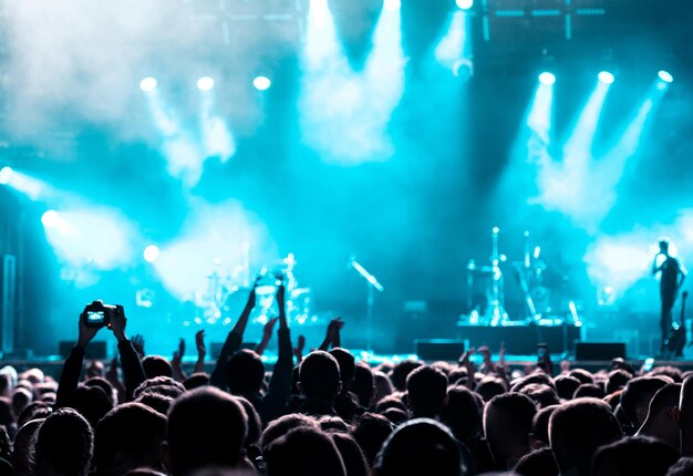 Les gens du public lèvent la main pour profiter d'un concert du festival de musique en direct