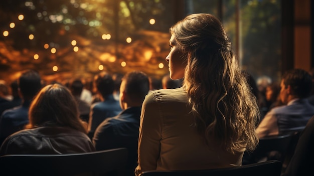 Des gens écoutant une conférence dans une salle de réunion.