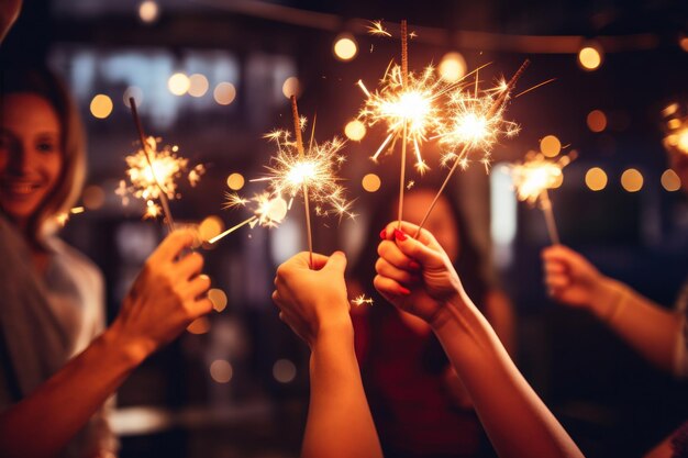 Photo des gens à une fête tenant des étincelles