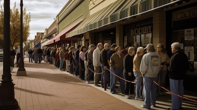 Les gens font la queue dans la boutique abondante