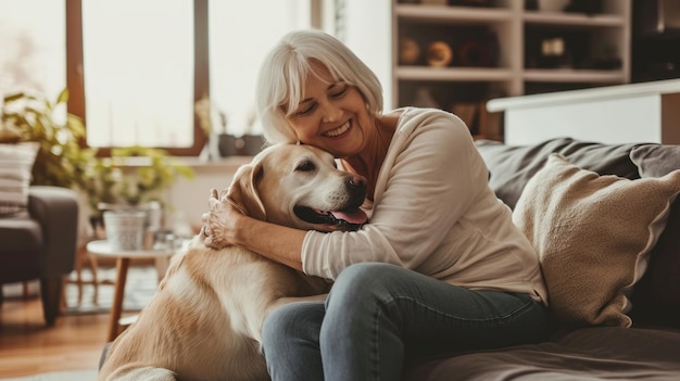 Des gens heureux à la maison avec leur animal de compagnie préféré, l'amour et l'amitié.