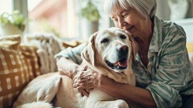 Des gens heureux à la maison avec leur animal de compagnie préféré, l'amour et l'amitié.