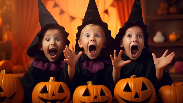 Les gens hurlent d'Halloween effrayant quand ils célèbrent Halloween avec une créature effrayante derrière eux.