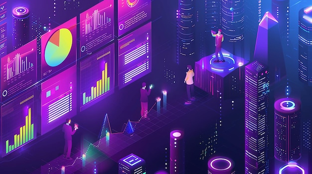 Les gens interagissant avec les graphiques et l'analyse