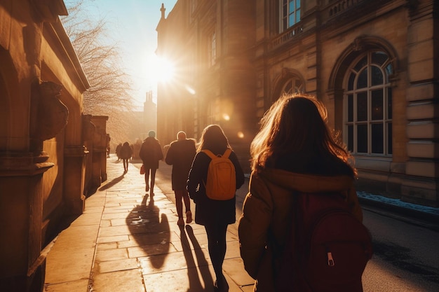 Les gens marchant dans une rue au soleil