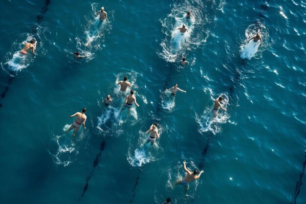 Des gens nageant dans l'eau avec les mots " libre " écrits sur le fond.