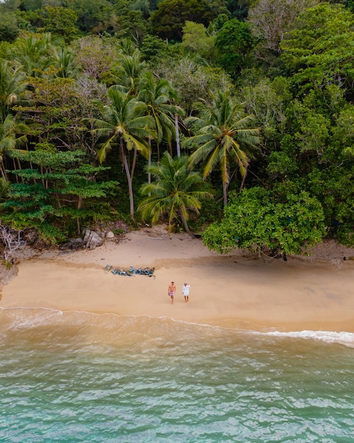 Photo des gens sur la plage près des palmiers