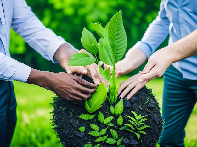 Photo gens plantant un arbre dans la forêt