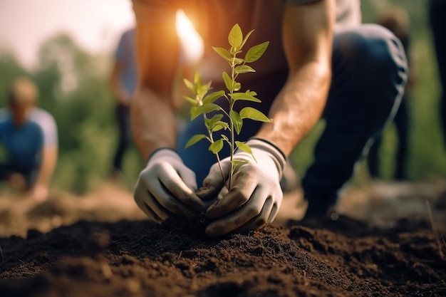 Photo les gens plantent des arbres ou travaillent dans des jardins communautaires promouvoir la production alimentaire locale et l'habitat