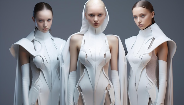 les gens portent des vêtements de mode futuristes dans le futur