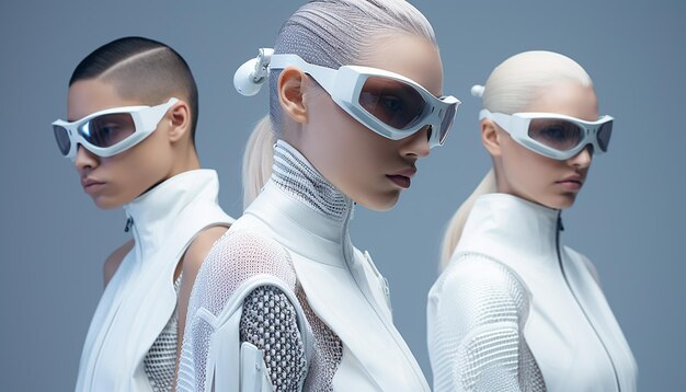 Photo les gens portent des vêtements de mode futuristes dans le futur