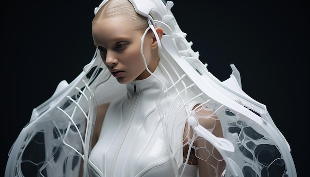 les gens portent des vêtements de mode futuristes dans le futur