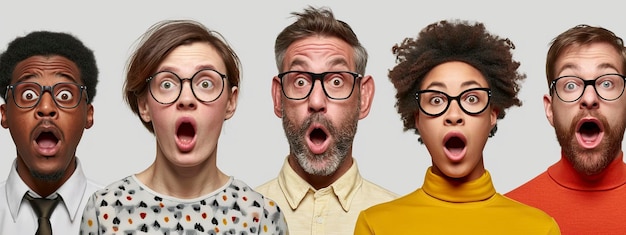 Photo des gens posant devant la caméra avec une expression d'étonnement