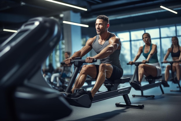 des gens poussant leurs limites dans une session HIIT dans une salle de sport ouverte créée avec la technologie d'IA générative