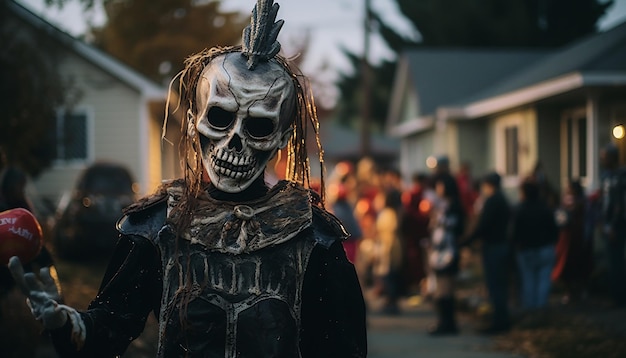 Les gens qui célèbrent l'Halloween dans le quartier