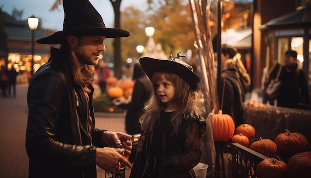 Les gens qui célèbrent l'Halloween dans le quartier