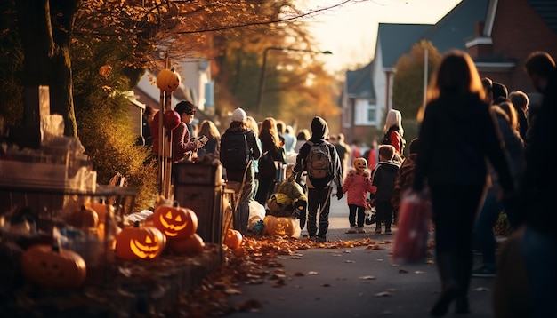 Photo les gens qui célèbrent l'halloween dans le quartier