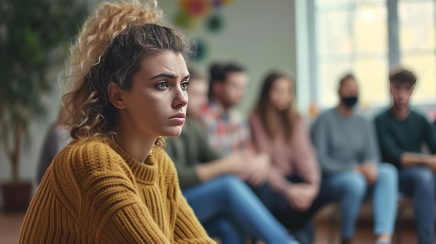 Les gens qui parlent lors d'une séance de thérapie de groupe se regardent les uns les autres pour leur sécurité psychologique.