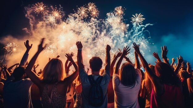 Les gens regardent les feux d'artifice du Nouvel An ou de la célébration du 4 juillet.