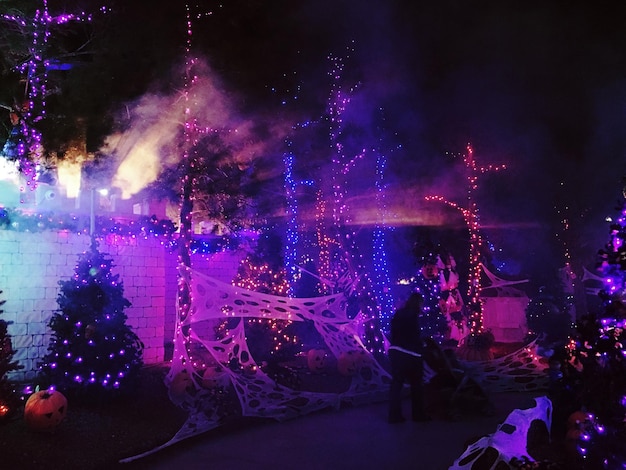 Photo des gens regardent des feux d'artifice la nuit.