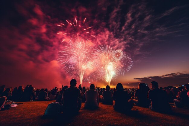 Des gens regardent des feux d'artifice.