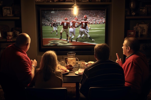 Les gens regardent des matchs de football à la télévision dans le cadre de leur tradition de Thanksgiving.