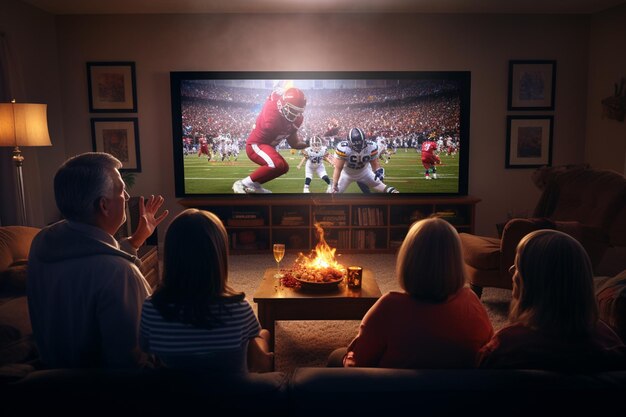 Photo les gens regardent des matchs de football à la télévision dans le cadre de leur tradition de thanksgiving.