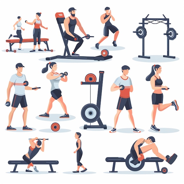 Les gens à la salle de sport collection vectorielle d'entraînement sportif de fitness sain collection d'illustrations vectorielles