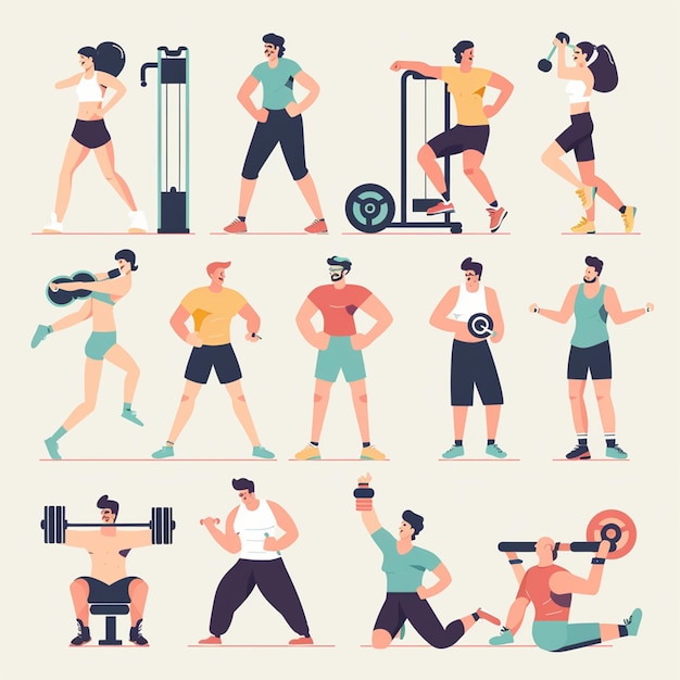 Les gens à la salle de sport collection vectorielle d'entraînement sportif de fitness sain collection d'illustrations vectorielles