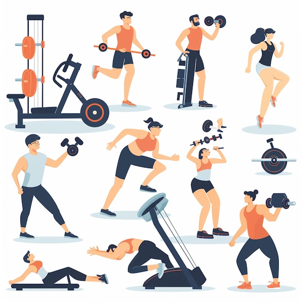 Les gens à la salle de sport collection vectorielle d'entraînement sportif de fitness sain collection d'illustrations vectorielles