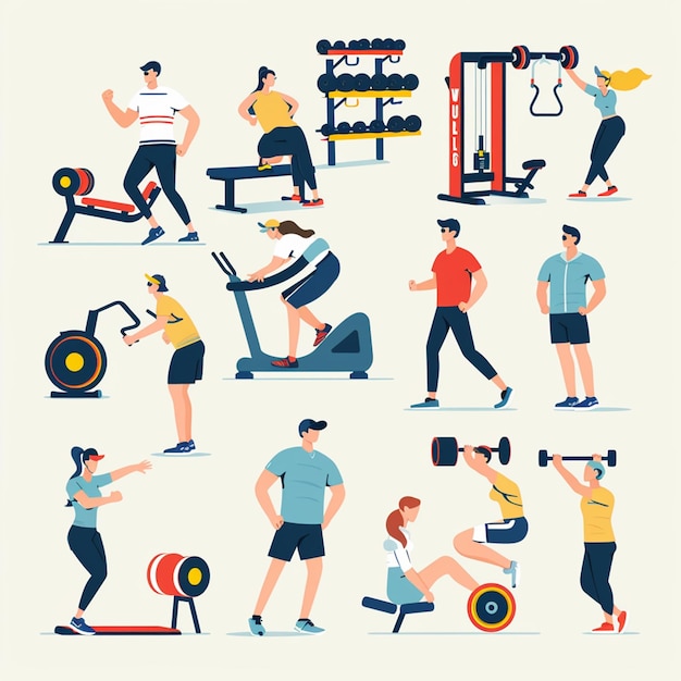 Les gens à la salle de sport collection vectorielle d'entraînement sportif de fitness sain collection d'illustrations vectorielles