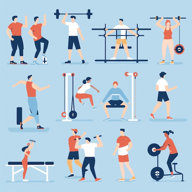 Les gens à la salle de sport collection vectorielle d'entraînement sportif de fitness sain collection d'illustrations vectorielles