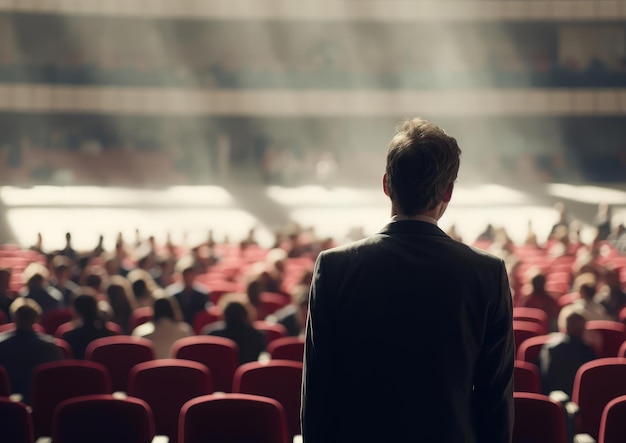 Les gens sont assis dans la salle de conférence.