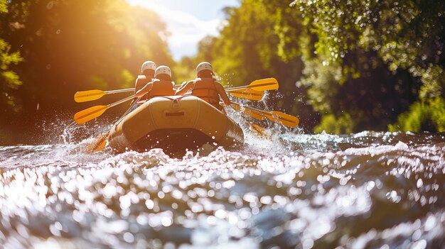 Photo les gens sont excités par l'aventure du rafting