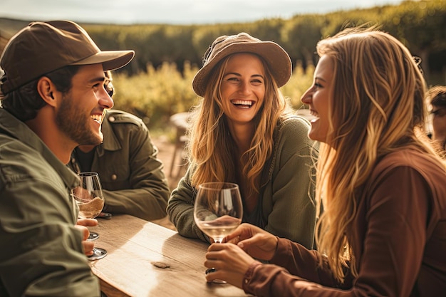 Photo les gens testent le vin au vignoble en été