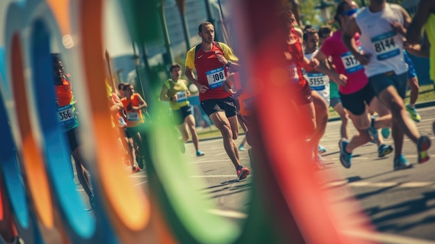 Photo des gens de tous les horizons se joignent à une course de 5 km pour célébrer la journée olympique internationale.