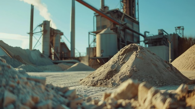 Photo les gens travaillent dans l'industrie les technologies modernes travaillent dans une usine de ciment travail technologique sur la production de ciment atmosphère de travail avec espace de copie des tas de sable et de sol